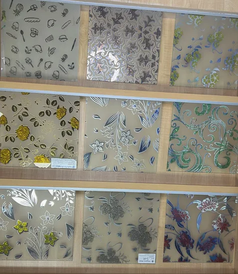 Deep Acid Etched Golden Ice Titanium Coated Art Patterned Glass for Interior Decoration 